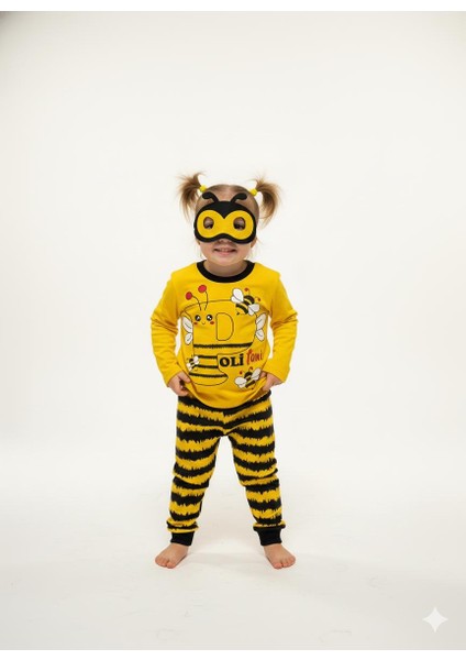 Sevimli Arı Kostümlü Pijama Takımı Maske Hediyeli Çocuk Pijama Eğlenceli Pijama modelleri