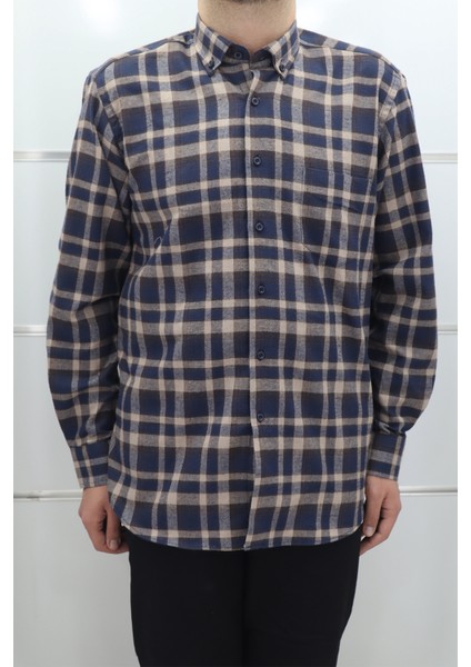 Fistan Store Erkek Ekose Klasik Kesim Rahat Kalıp Tek Cepli Kışlık Kaşmir Gömlek