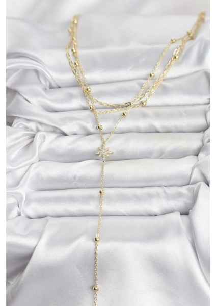 Pirinç Gold Renk Kutup Yıldızı Detaylı 3'lü Kombin Kadın Kolye fiyatları