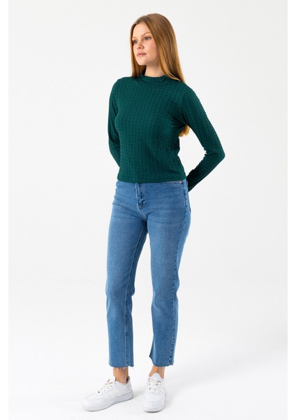 Kadın Dik Yaka Uzun Kollu Dokulu Bluz Yeşil - 26158 fiyatları