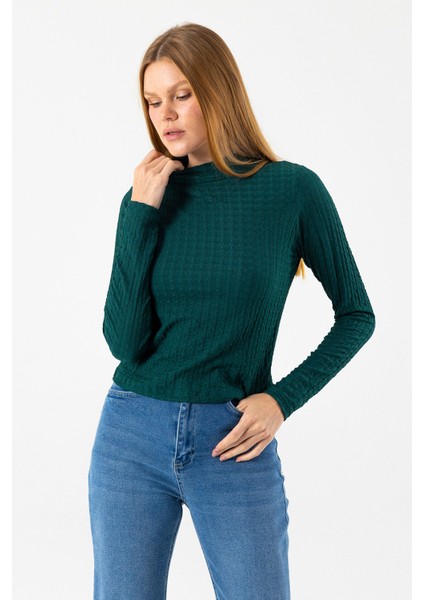 Kadın Dik Yaka Uzun Kollu Dokulu Bluz Yeşil - 26158 indirimleri
