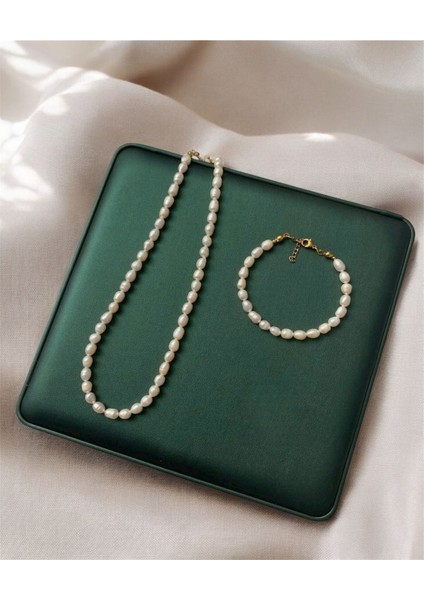 Sertifikalı Gerçek Doğal Beyaz Orta Boy Arpa Inci Kadın Kolye Bileklik