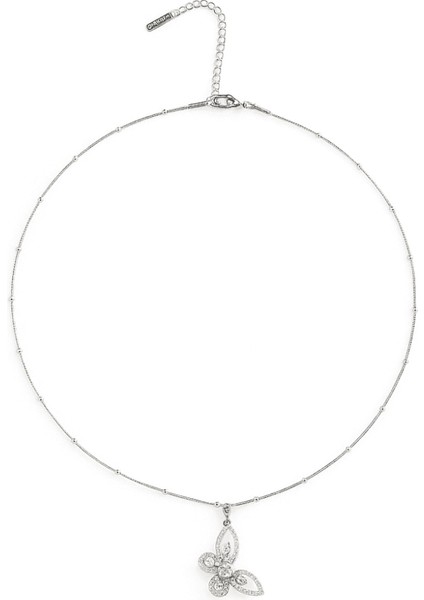 Kadın Çelik Kolye - Kelebek Tasarım - Beyaz Zirkon Taşlı - Gümüş Renk indirimleri