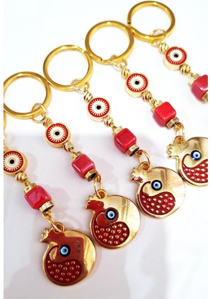 Yeni Yıl Hediyesi 5'li Nazar Boncuklu Nar Anahtarlık - Bolluk Bereket Nar Anahtarlık 10 cm fiyatları