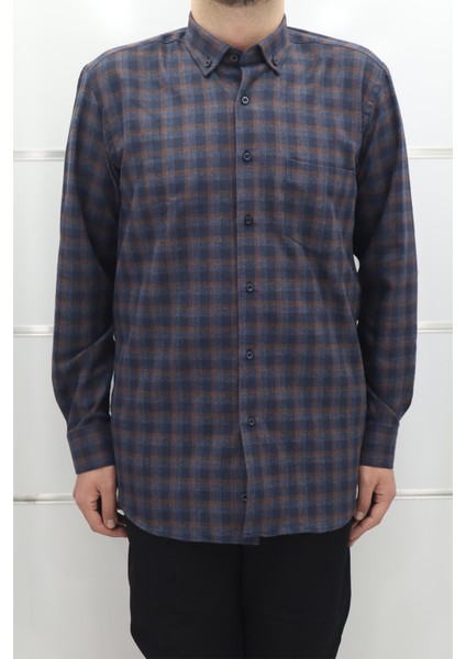 Fistan Store Erkek Ekose Klasik Kesim Rahat Kalıp Tek Cepli Kışlık Kaşmir Gömlek