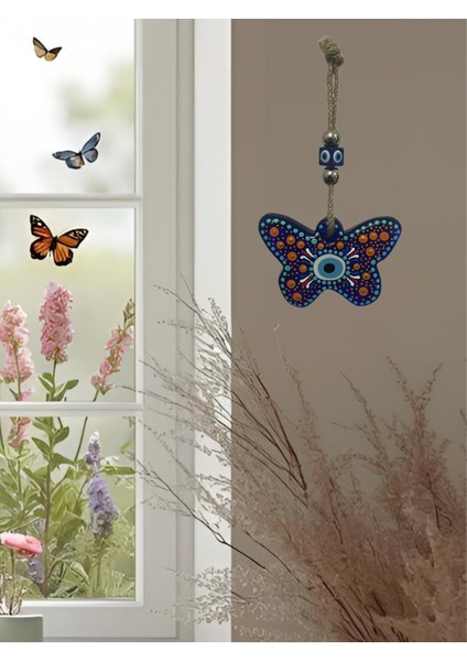 Kelebek Figürlü Cam Nazar Boncuğu – El Yapımı - Hediyelik Süs - Dekoratif - 15x25 cm fiyatları
