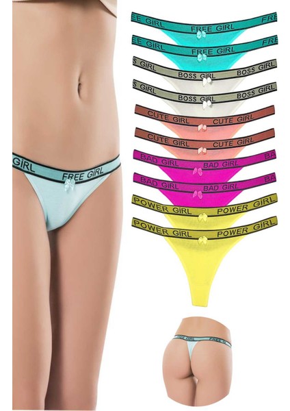 10 Adet Beli Yazılı Pamuk Kadın Tanga String Külot fiyatları