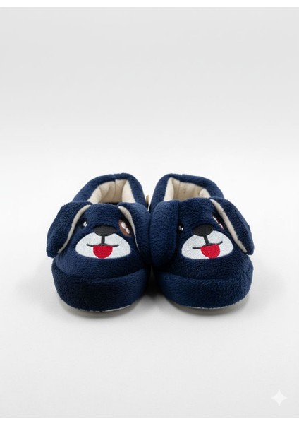Sevimli Köpek Tasarımlı Lacivert Çocuk Panduf Kaymaz Sert Tabanlı Ev Ayakkabısı