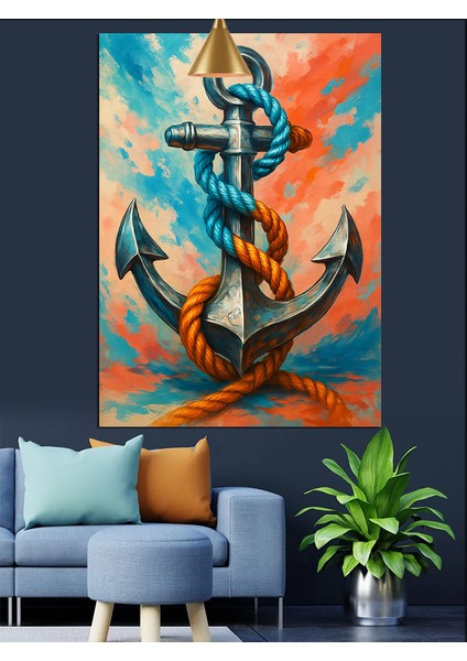 Çapa ve Halat, Mavi ve Turuncu Dekoratif Kanvas - Mdf Ahşap Tablo fiyatları