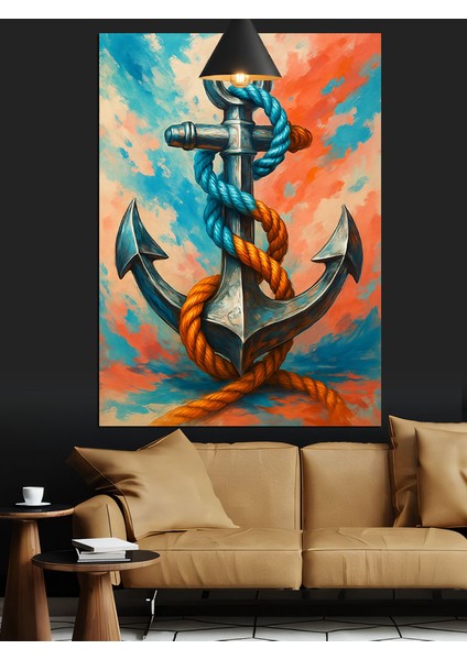 Çapa ve Halat, Mavi ve Turuncu Dekoratif Kanvas - Mdf Ahşap Tablo modelleri