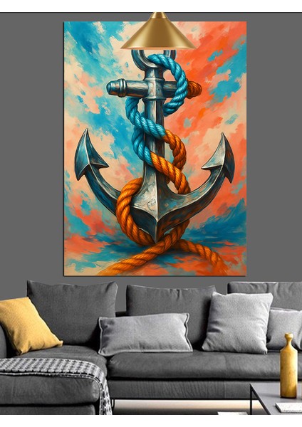 Çapa ve Halat, Mavi ve Turuncu Dekoratif Kanvas - Mdf Ahşap Tablo fırsatları