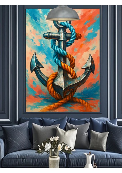 Çapa ve Halat, Mavi ve Turuncu Dekoratif Kanvas - Mdf Ahşap Tablo indirimleri