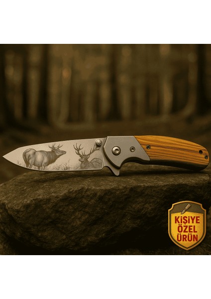 Zeytin Ağacı Saplı Geyik Deyatlı Isme Özel Yazılı 9CR18MOV Kalite Paslanmaz Çelik Avcı Kamp Bıçağı fırsatları