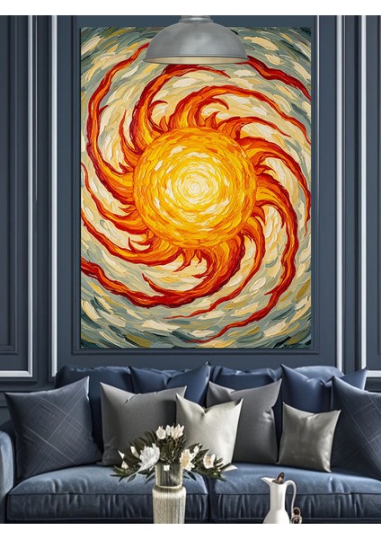 Güneş Spiral Enerji Soyut Turuncu Sarı Dekoratif Kanvas - Mdf Ahşap Tablo