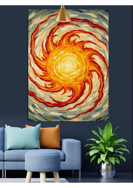 Güneş Spiral Enerji Soyut Turuncu Sarı Dekoratif Kanvas - Mdf Ahşap Tablo modelleri