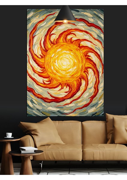 Güneş Spiral Enerji Soyut Turuncu Sarı Dekoratif Kanvas - Mdf Ahşap Tablo fırsatları