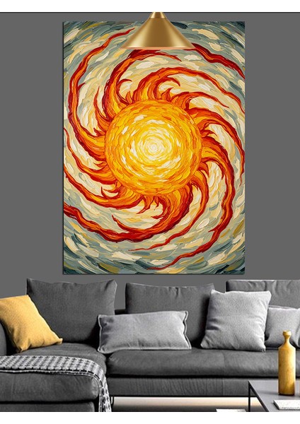 Güneş Spiral Enerji Soyut Turuncu Sarı Dekoratif Kanvas - Mdf Ahşap Tablo indirimleri
