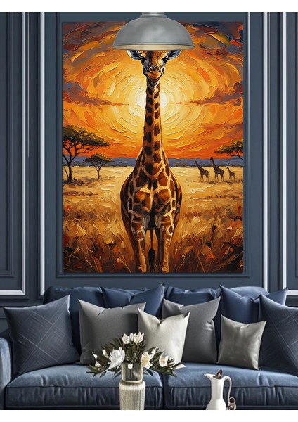 Afrika Savanlarında Gün Batımında Zürafalar Dekoratif Kanvas - Mdf Ahşap Tablo