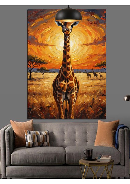 Afrika Savanlarında Gün Batımında Zürafalar Dekoratif Kanvas - Mdf Ahşap Tablo fiyatları