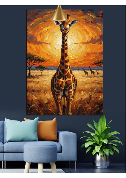 Afrika Savanlarında Gün Batımında Zürafalar Dekoratif Kanvas - Mdf Ahşap Tablo modelleri