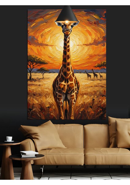 Afrika Savanlarında Gün Batımında Zürafalar Dekoratif Kanvas - Mdf Ahşap Tablo fırsatları