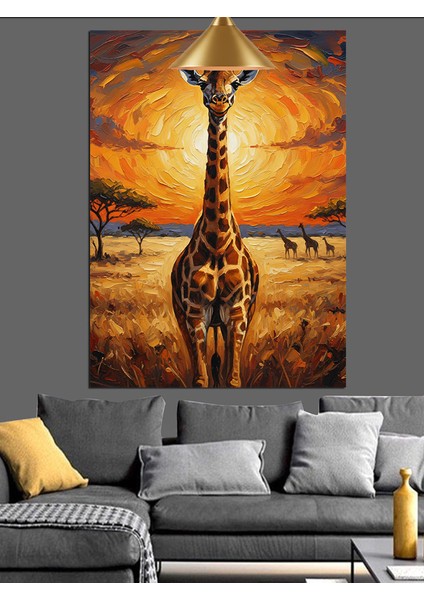 Afrika Savanlarında Gün Batımında Zürafalar Dekoratif Kanvas - Mdf Ahşap Tablo indirimleri
