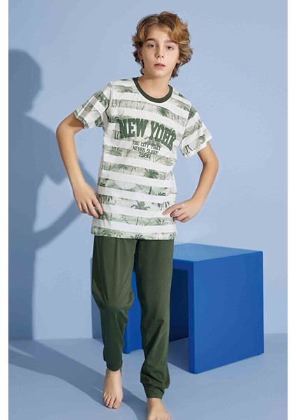 Erkek Çocuk New York T-Shirt Uzun Alt Penye Süprem Bisiklet Yaka Orta Kalın Pijama TAKIMI-4004 fiyatları