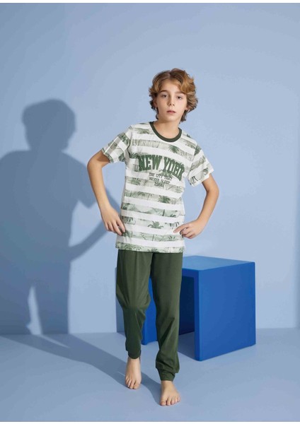 Erkek Çocuk New York T-Shirt Uzun Alt Penye Süprem Bisiklet Yaka Orta Kalın Pijama TAKIMI-4004 fırsatları