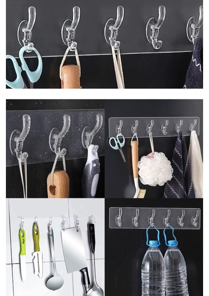 5'li 6X6CM Şeffaf Güçlü Kendinden Yapışkanlı Kapı Duvar Askısı Ağır Yük Taşıma