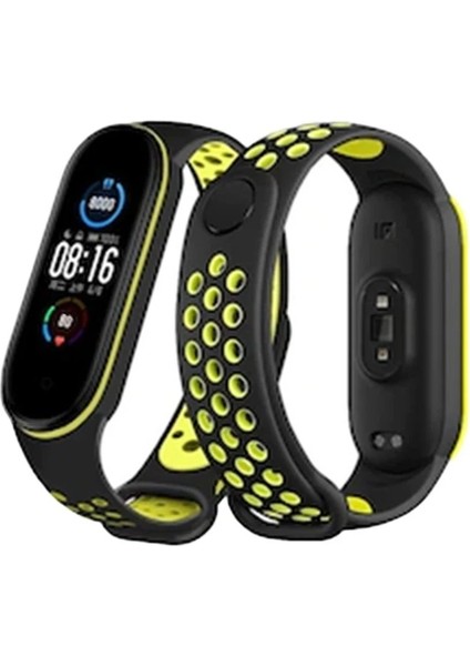 Xiaomi Mi Band 4 Spor Delikli Kordon - SIYAH-YEŞIL-(5796) - I26H94N7-8A79VS