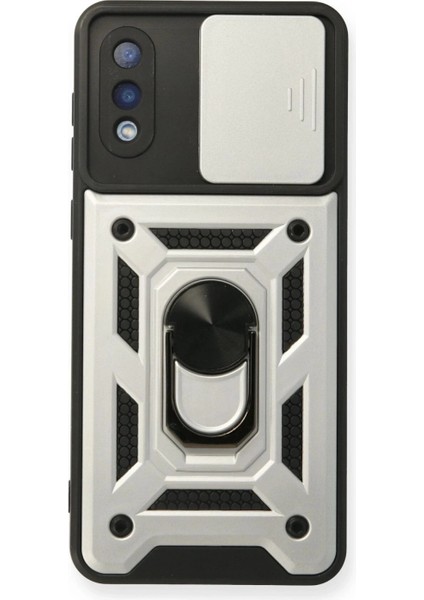 Samsung Galaxy A02 Kılıf Pars Lens Yüzüklü Silikon - Gümüş (K95)