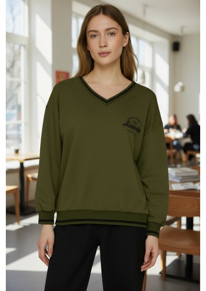 Büyük Beden V Yaka Iki Iplik Sweatshirt