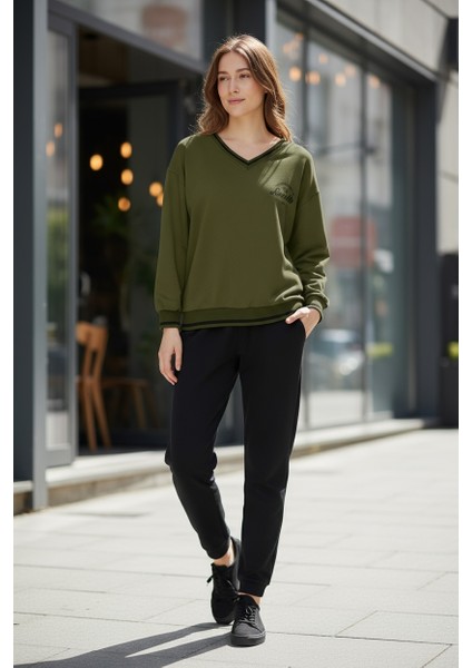 Büyük Beden V Yaka Iki Iplik Sweatshirt modelleri