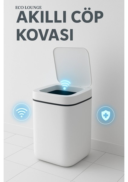 Akıllı Sensörlü Antibakteriyel Çöp Kovası 20 Litre Çöp Kutusu, Çöp Torbası Uyumlu Kapak