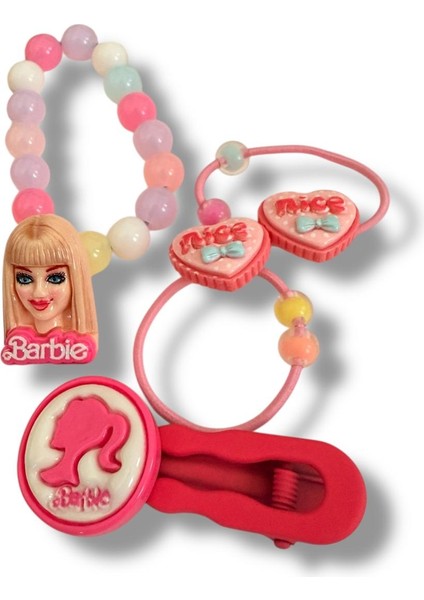 Kare Kutu Içerisinde Mine Kaplamalı Prenses Figürlü Inci Bileklik ve Karışık Figürlü Renk Kız Çocuk Toka Seti modelleri