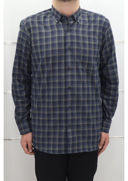 Fistan Store Erkek Ekose Klasik Kesim Rahat Kalıp Tek Cepli Kışlık Kaşmir Gömlek