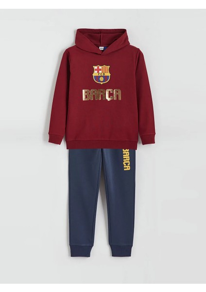 Lcw Kids Bordo Kapüşonlu Barcelona Baskılı Erkek Çocuk Eşofman Takımı