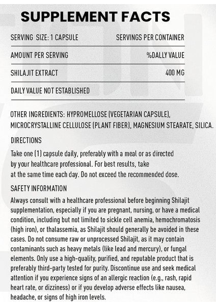 Shilajit Extract Standardized 400 Mg 60 Veggie Capsules modelleri