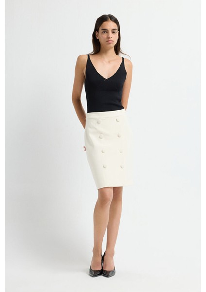 Çift Düğmeli Etek Vanilya 12745654000