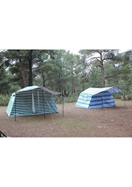 İki Odalı Pamuklu Kamp Çadırı - Yeşil Çizgili fırsatları