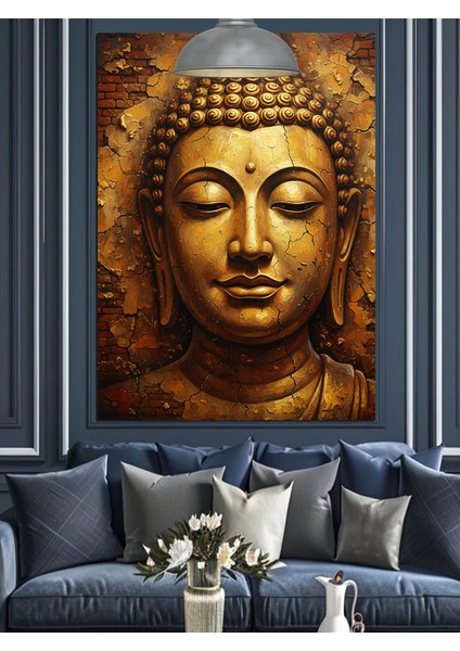 Altın Budha Yüzü Detaylı Portre Dekoratif Kanvas - Mdf Ahşap Tablo