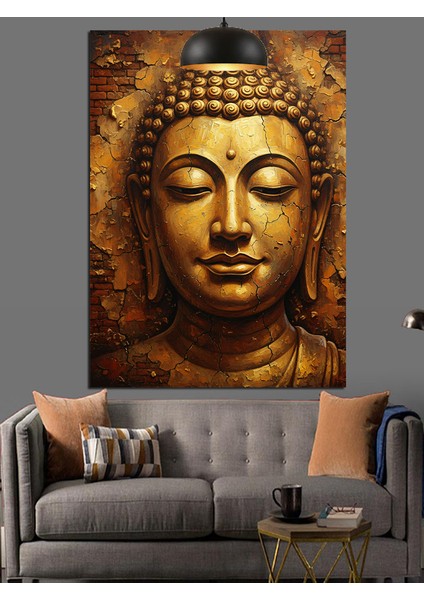 Altın Budha Yüzü Detaylı Portre Dekoratif Kanvas - Mdf Ahşap Tablo fiyatları