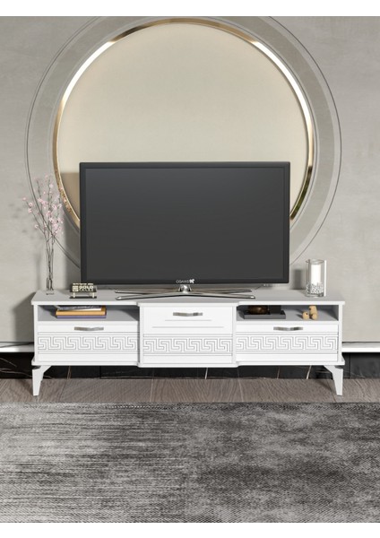 Tv Sehpası Tv Ünitesi 160 cm Gümüş Beyaz Mistral 5073 fiyatları
