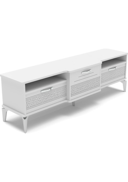 Tv Sehpası Tv Ünitesi 160 cm Gümüş Beyaz Mistral 5073