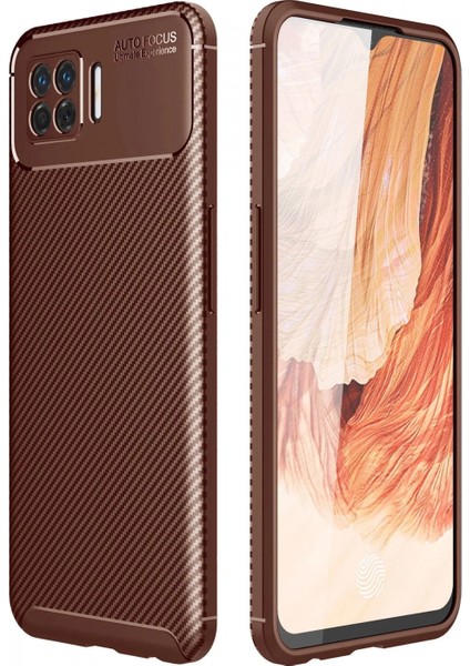Oppo A73 Kılıf Auto Focus Karbon Kapak - Kahverengi (K95)