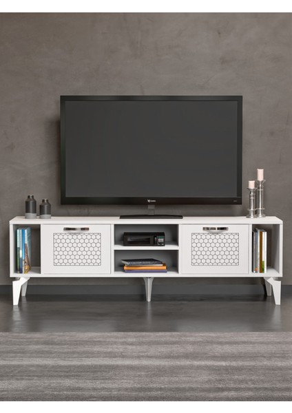 Tv Sehpası Tv Ünitesi Beyaz Gümüş 160 cm Linya 5043 fiyatları