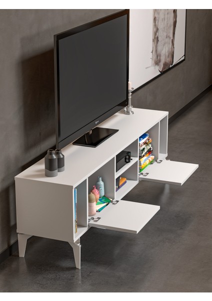 Tv Sehpası Tv Ünitesi Beyaz Gümüş 160 cm Linya 5043 fırsatları