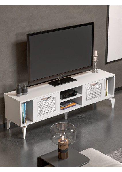 Tv Sehpası Tv Ünitesi Beyaz Gümüş 160 cm Linya 5043 indirimleri