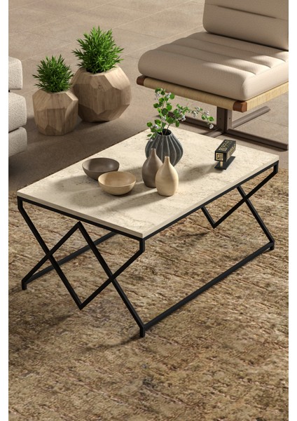 Orta Sehpa ve Zigon Yan Sehpa Flora Set Gold Beyaz