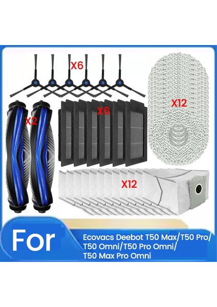 Ecovacs Deebot T50 MAX/T50 PRO/T50 OMNI/T50 Pro OMNI/T50 Max Pro Omni Yedek Parçalar Fırça Filtre Toz Torbası Paspas Için 38 Adet (Yurt Dışından)